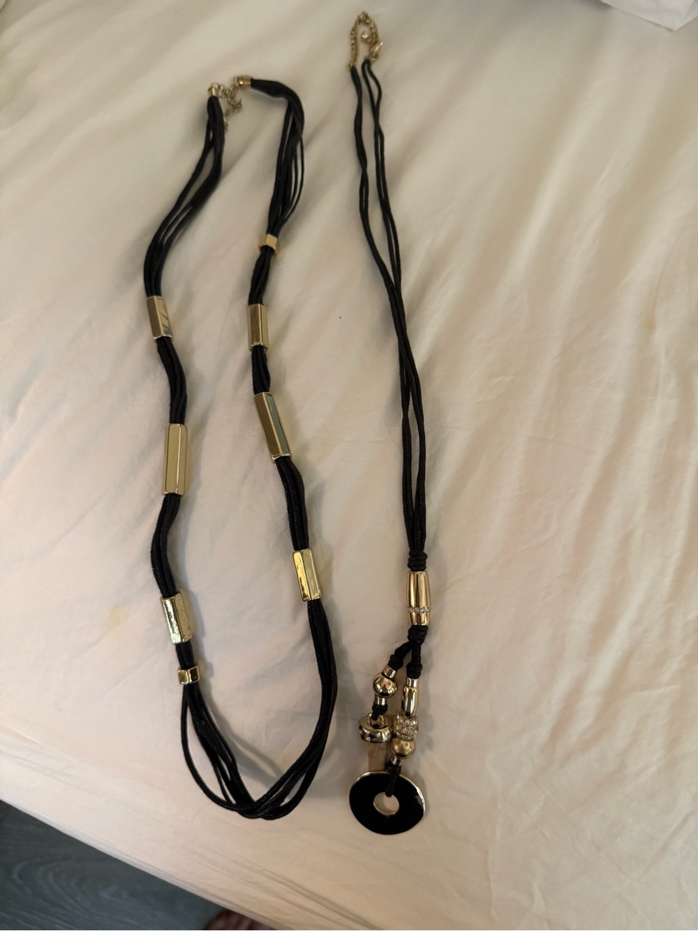 Chico's Black and Gold Multi-Strand Pendant Necklace Set